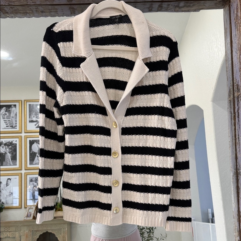 J. Jill Black and Cream Striped Cardigan